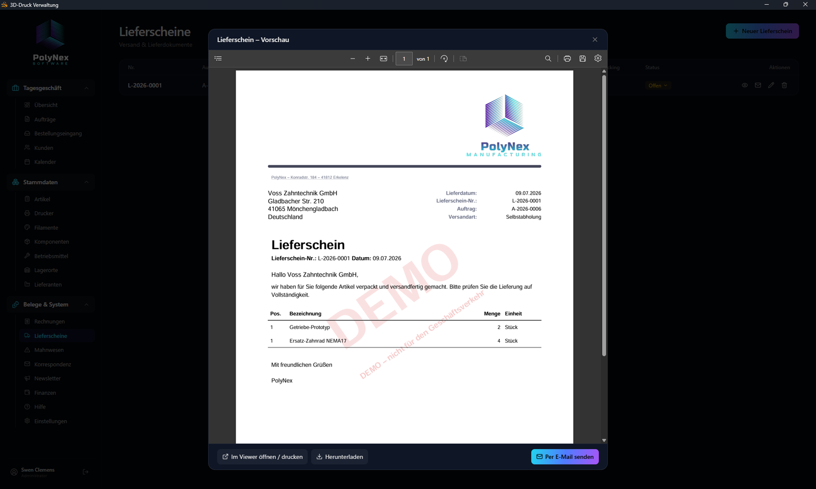 Lieferschein passend zum Auftrag als PDF