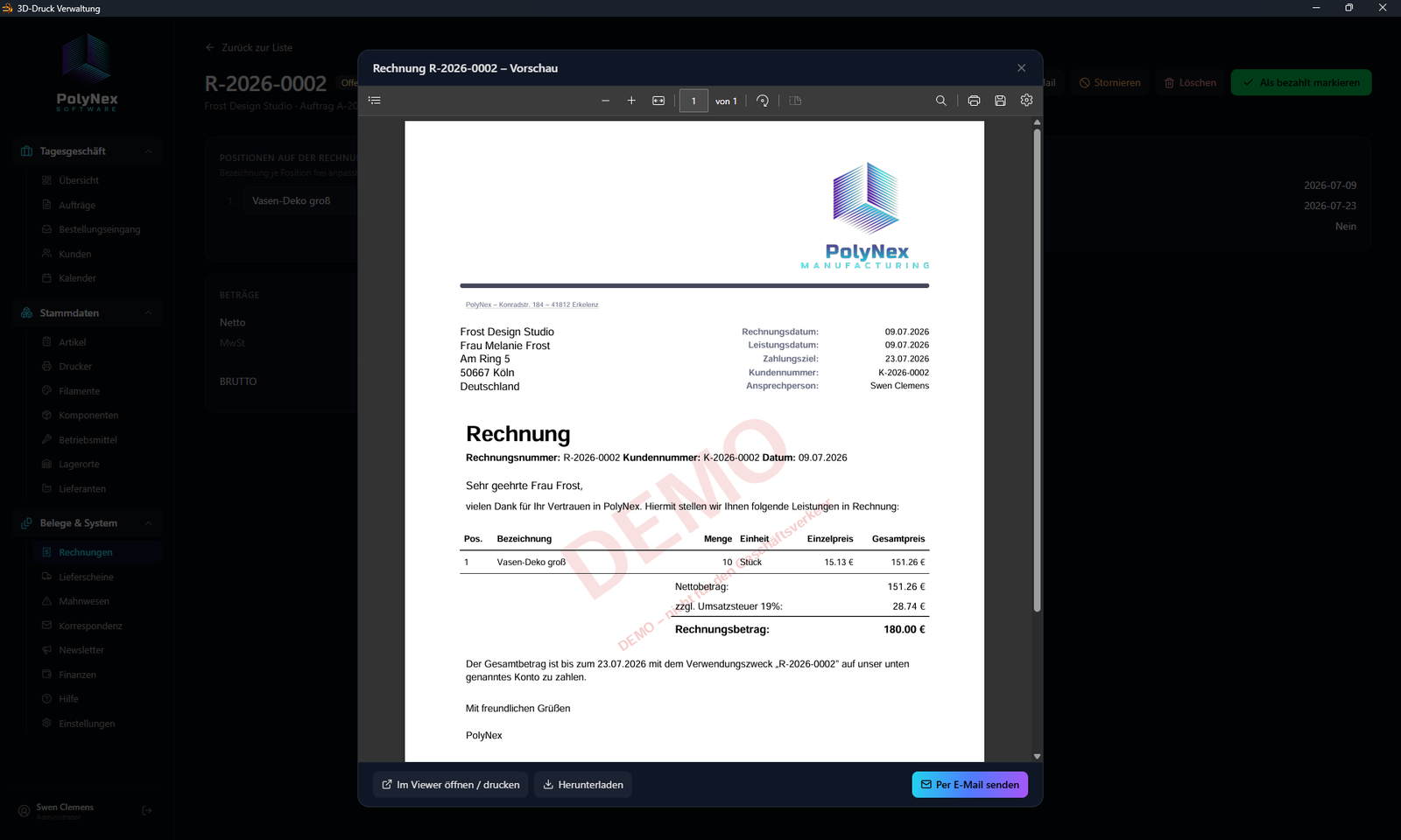 Rechnung mit professionellem PDF-Layout